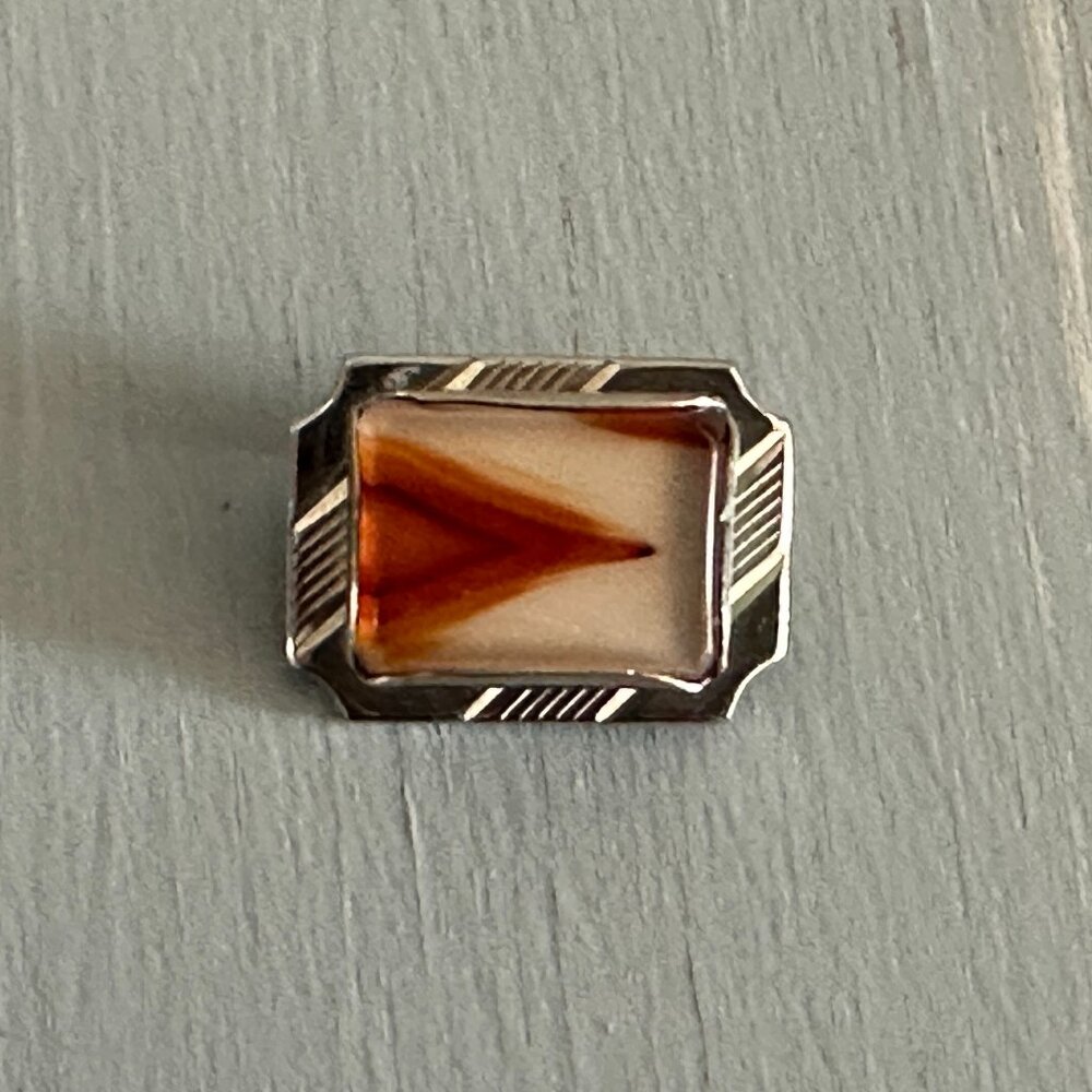 Truly Fantastic Vintage Little Brooch Pin Silver Tone I Believe Agate Stone